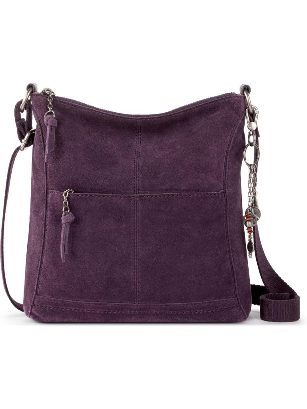 Women's Purple Suede Crossbody Purse Zipper Closure with Adjustable Strap